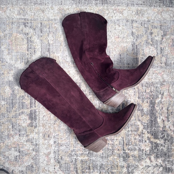 Sundance Burgundy Suede Slouch Western Cowboy Boots Women size 39 - Picture 2 of 12